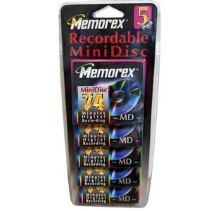 Memorex Recordable MiniDisc 5 Pack 74 Minute Digital Recording MD 1520-5000 NEW